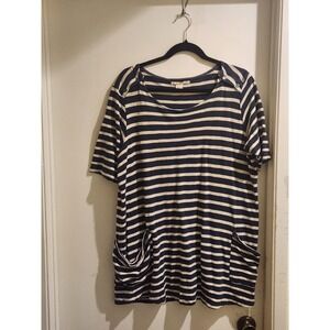 Levis Women's Large Blue Striped  Cotton Short Sleeve Tunic‎ W/ Pockets Nautical